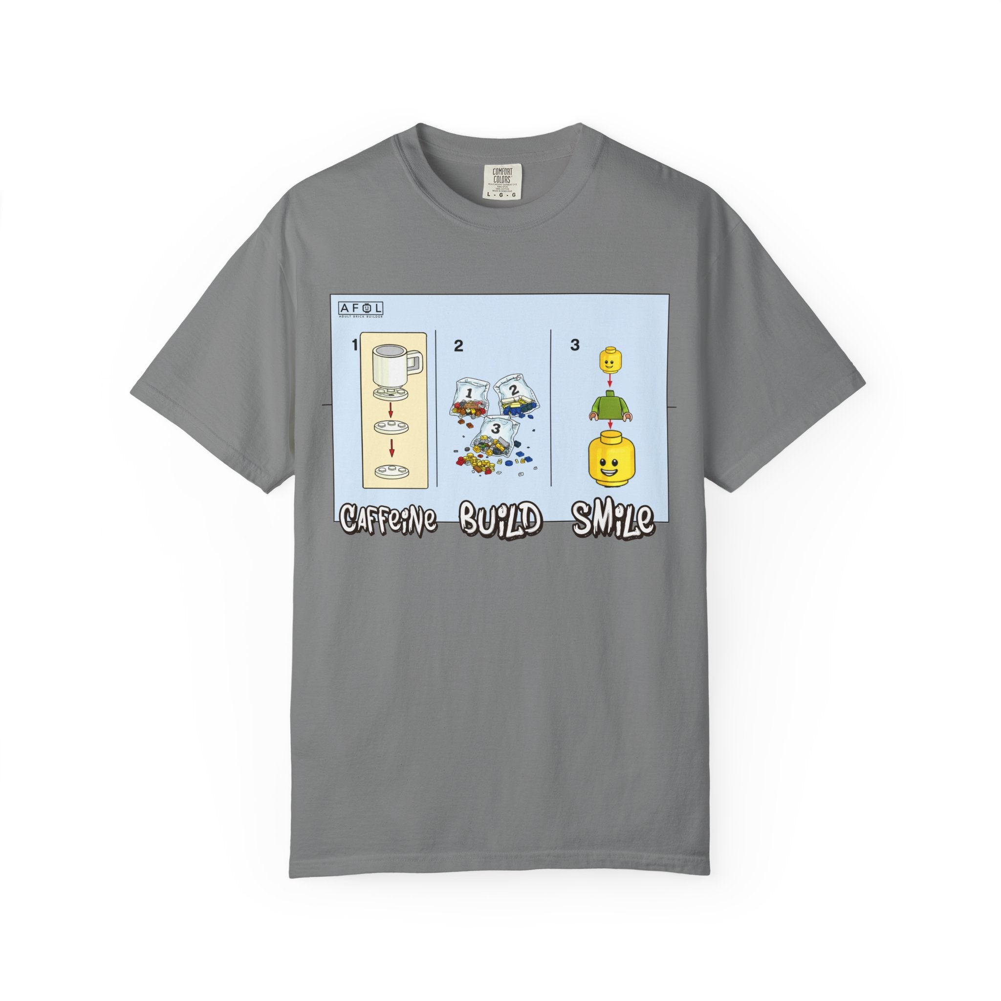 AFOL - Caffine Build and Smile Instructions Tee