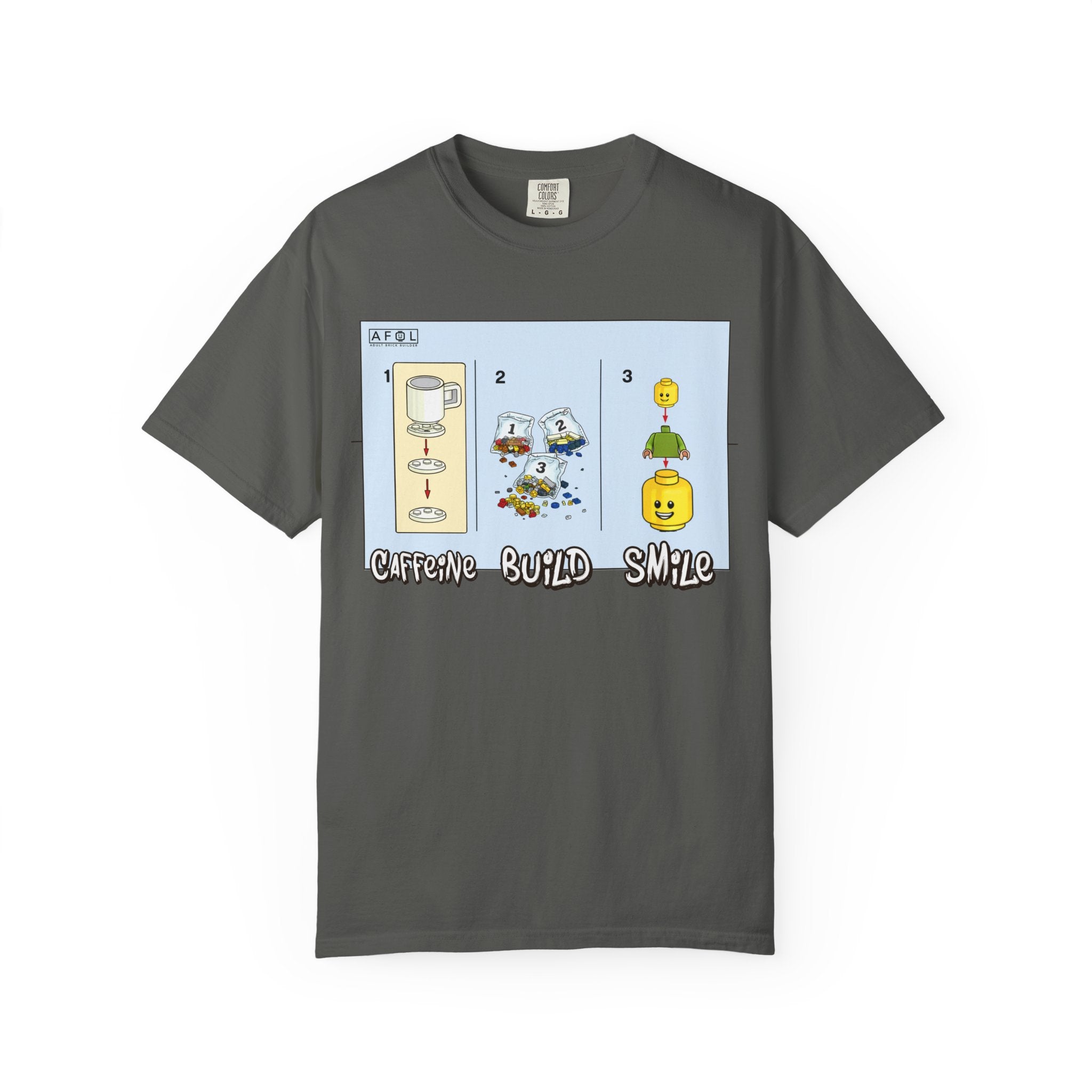 AFOL - Caffine Build and Smile Instructions Tee