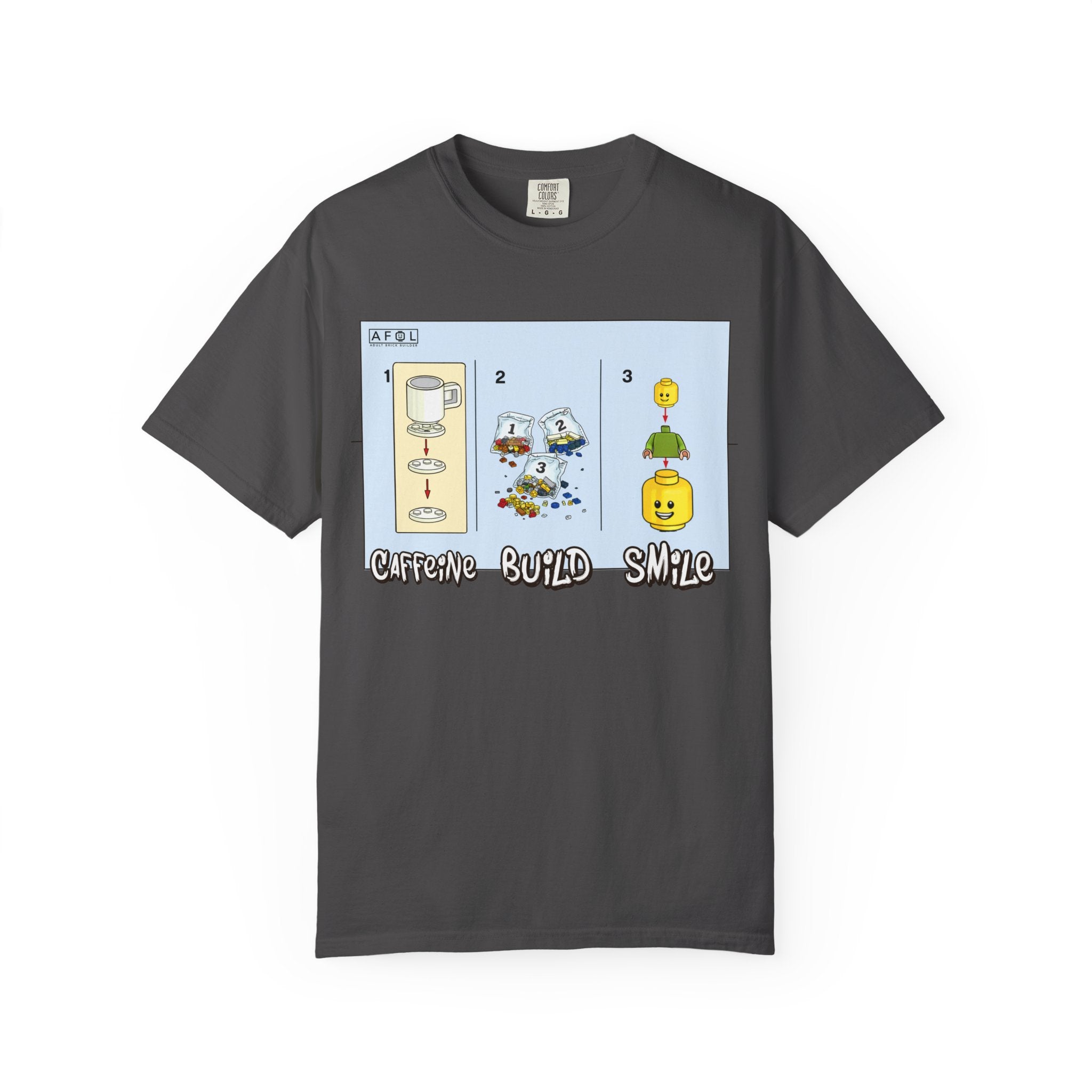 AFOL - Caffine Build and Smile Instructions Tee